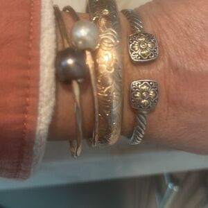 14k gold plumeria flower & silver Bangle